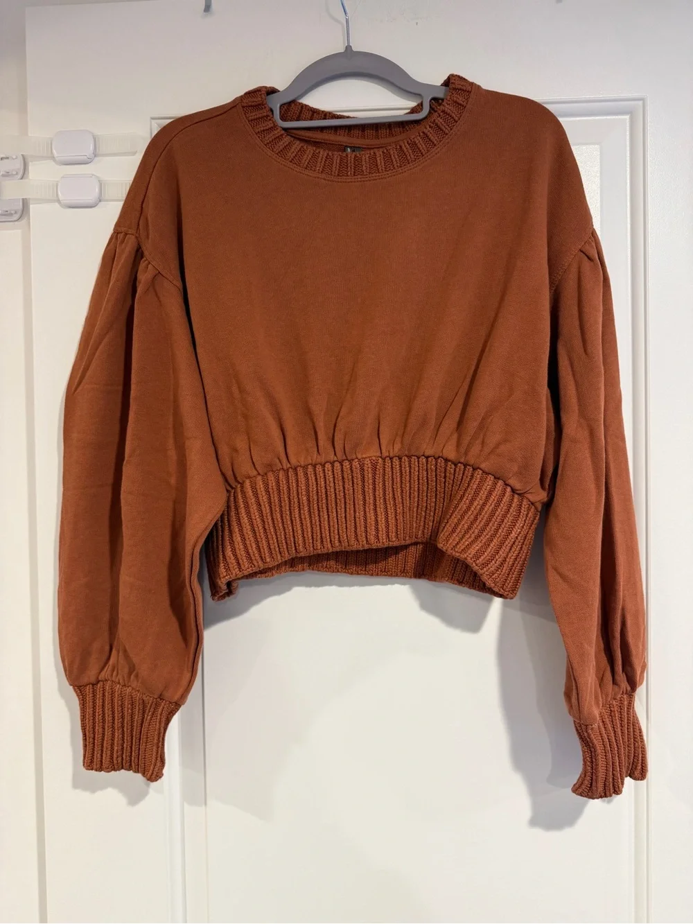 Anthropologie Cotton Ribbed Orange Crop Pullover Sweatshirt Women's Small NWT
